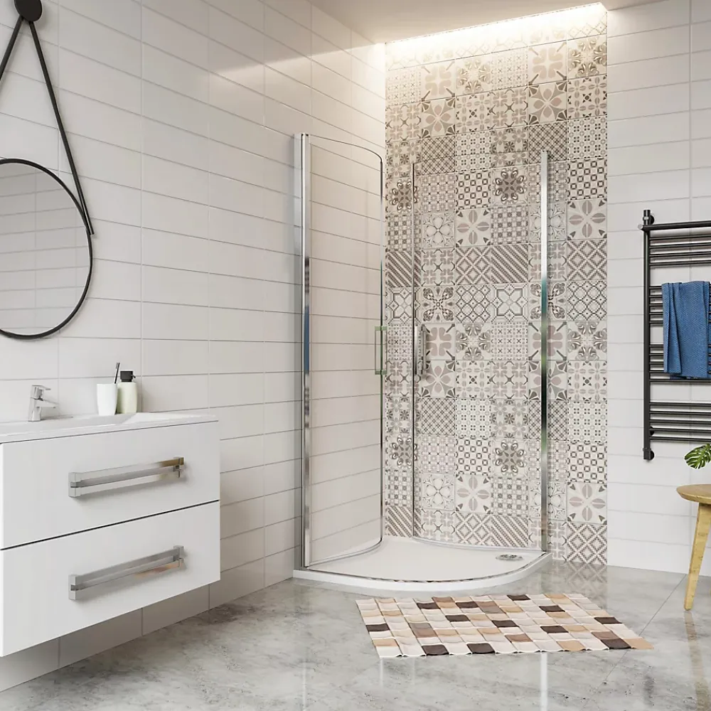 AICA Sanitaire Cabine de Douche Quart de Cercle 90x90x195 cm -Portes Pivotantes 180 degrés-Verre Sécurisé 6 mm