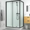 Aurlane Cabine de douche rectangulaire 110x80x197 cm - Porte coulissante - Fonds Blancs & Profilés Noir Mat