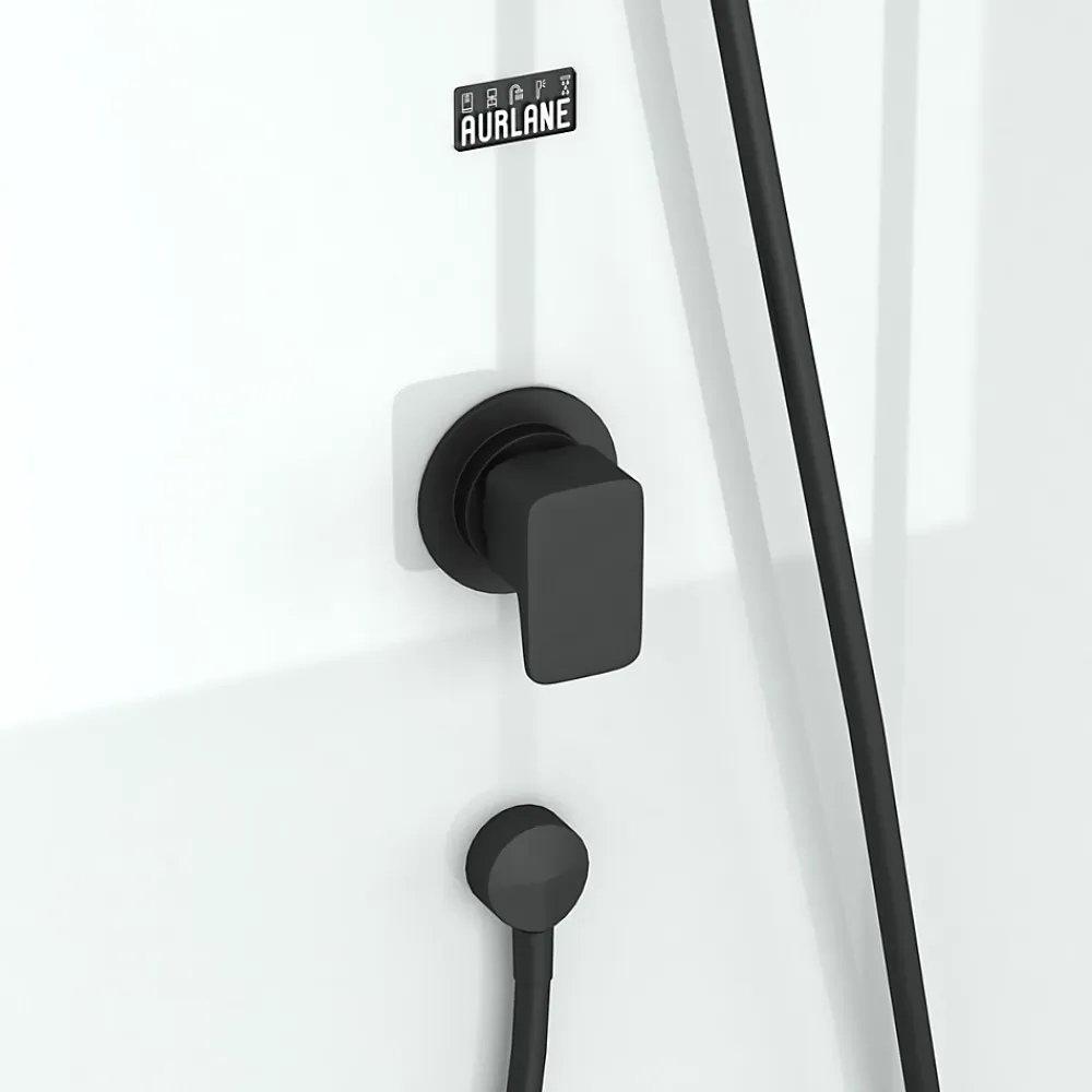 Aurlane Cabine de douche rectangulaire 110x80x197 cm - Porte coulissante - Fonds Blancs & Profilés Noir Mat