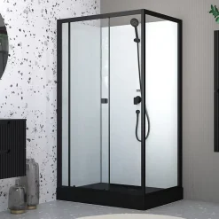 Cabine De Douche|Aurlane Cabine de douche rectangulaire 110x80x197 cm - Porte coulissante - Receveur Noir Mat