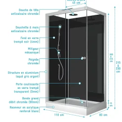 Cabine De Douche|Aurlane cabine de douche SHADOW CORNER RECTANGLE - 110x80x230cm