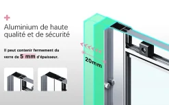 Sirhona Cabine de Douche 76x76x185cm Double Porte Coulissante + Entrée d'angle + Verre trempé 6 mm + Argent Brillant