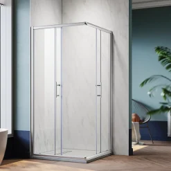 Cabine De Douche|Sirhona Cabine de Douche 90x90x185cm Porte Coulissante Double + Entrée d'angle + Verre trempé 6 mm + Argent Brillant