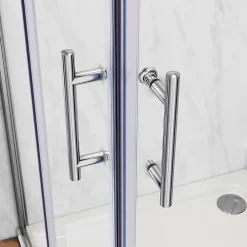 Cabine De Douche|Sirhona Cabine de Douche 90x90x185cm Porte Coulissante Double + Entrée d'angle + Verre trempé 6 mm + Argent Brillant