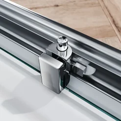 Cabine De Douche|Sirhona Cabine de Douche 90x90x185cm Porte Coulissante Double + Entrée d'angle + Verre trempé 6 mm + Argent Brillant