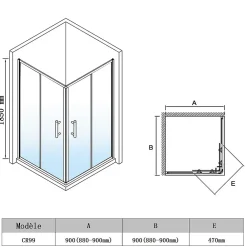Cabine De Douche|Sirhona Cabine de Douche 90x90x185cm Porte Coulissante Double + Entrée d'angle + Verre trempé 6 mm + Argent Brillant
