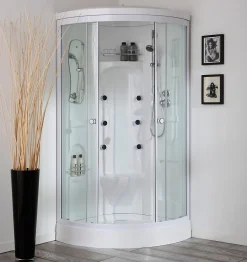 Cabine De Douche|Kiamami Valentina Cabine De Douche 90X90 Avec Hydromassage Et Bain De Vapeur Semi-Circulaire - Vesuvio