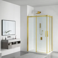 Cabine De Douche|Balneo Cabine de douche 100x100 cm coulissante en 6mm verre trempé anticalcaire, profils dorés