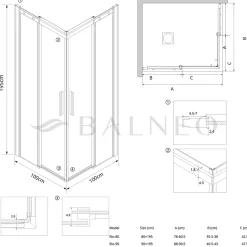 Cabine De Douche|Balneo Cabine de douche 100x100 cm coulissante en 6mm verre trempé anticalcaire, profils dorés