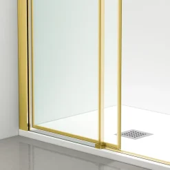 Cabine De Douche|Balneo Cabine de douche 80x80 cm coulissante en 6mm verre trempé anticalcaire, profils dorés