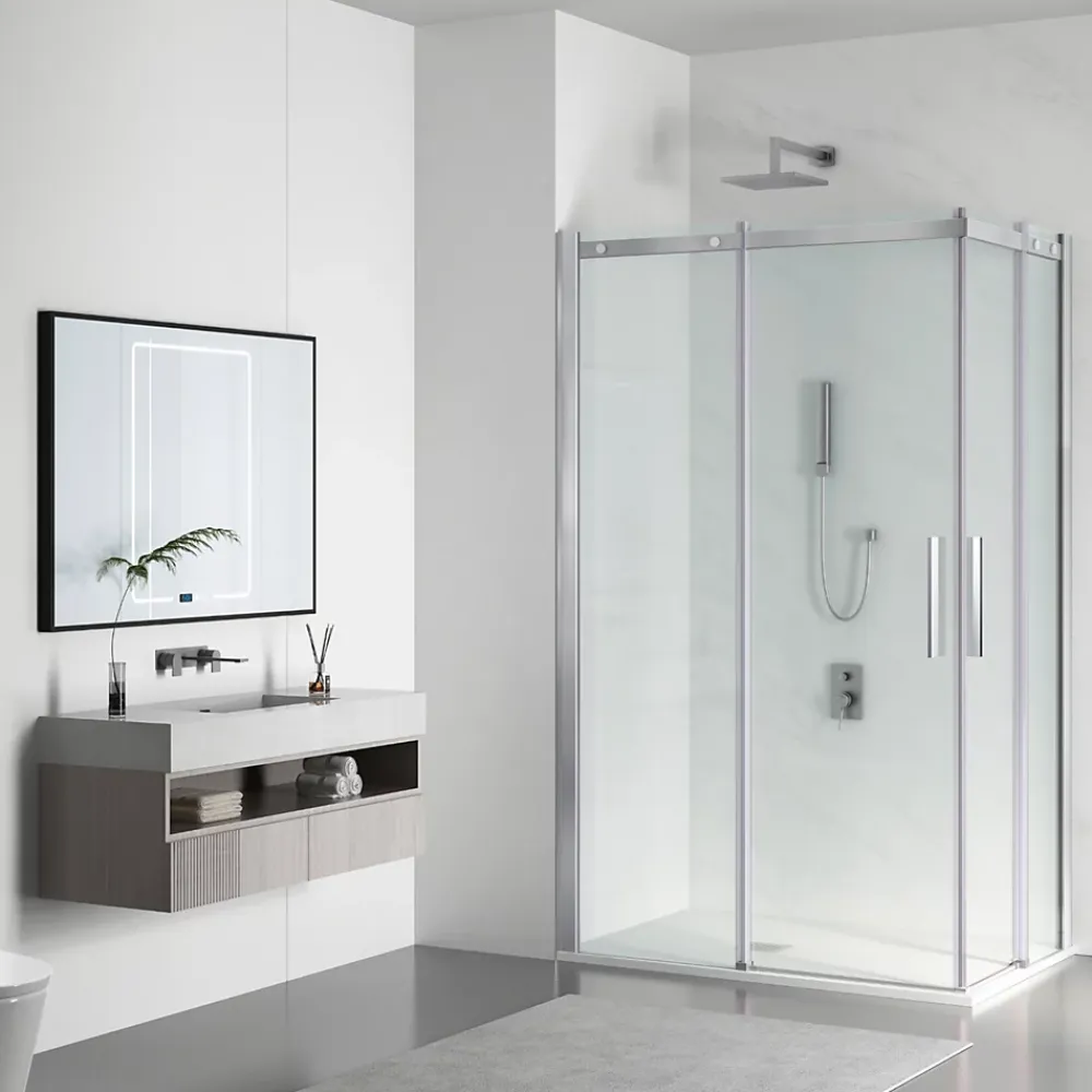 Balneo Cabine de douche 80x100 cm coulissante en 6mm verre trempé anticalcaire, profils chromés