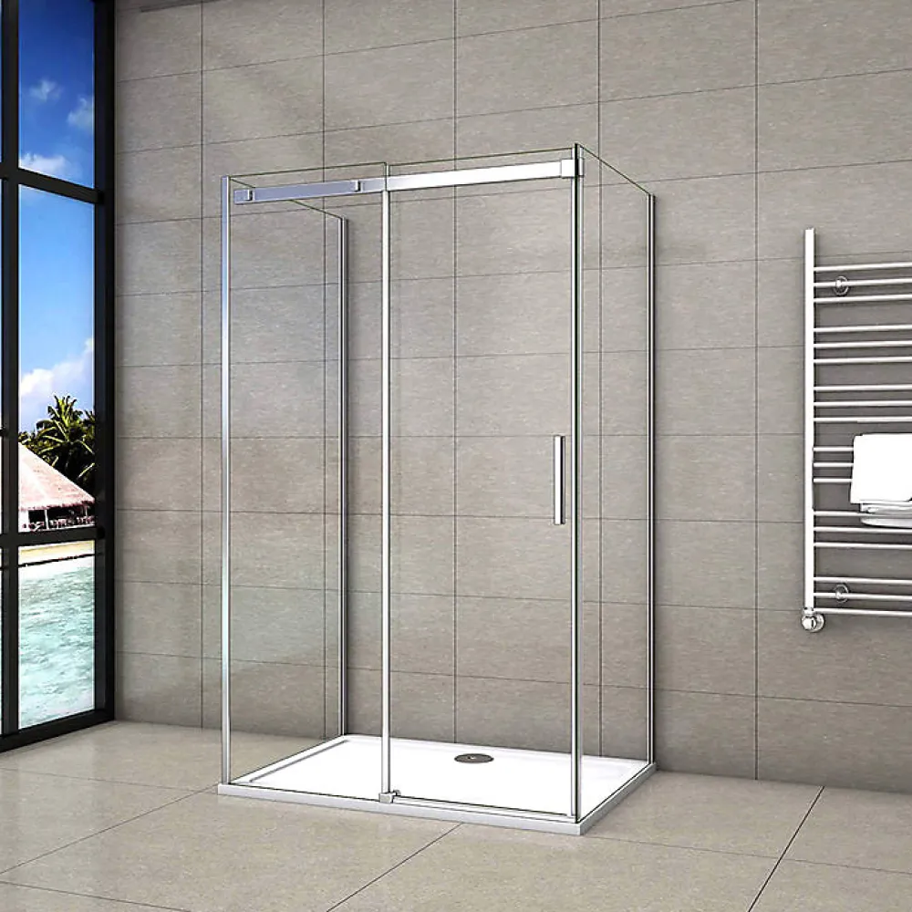 Cabine De Douche|AICA Sanitaire Cabine de douche 140x90x195 cm - verre 8 mm anticalcaire - porte coulissante - sans receveur