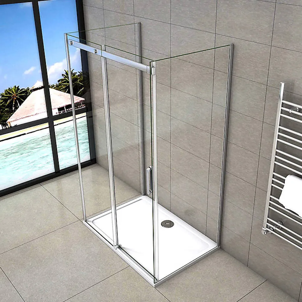 Cabine De Douche|AICA Sanitaire Cabine de douche 140x90x195 cm - verre 8 mm anticalcaire - porte coulissante - sans receveur