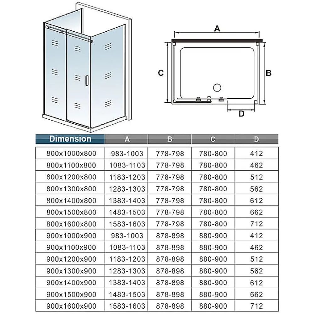 Cabine De Douche|AICA Sanitaire Cabine de douche 140x90x195 cm - verre 8 mm anticalcaire - porte coulissante - sans receveur