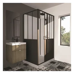 Cabine De Douche|Gelco CABINE DE DOUCHE 90X120X220 STYLE INDUSTRIEL NOIR