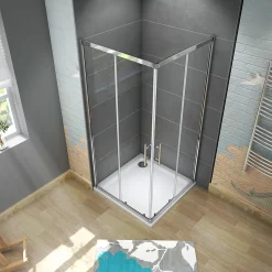 Cabine De Douche|AICA Sanitaire Cabine de douche 80x80x185cm accès d'angle - Chromée , porte de douche coulissante, en 6mm verre anticalcaire,Modern