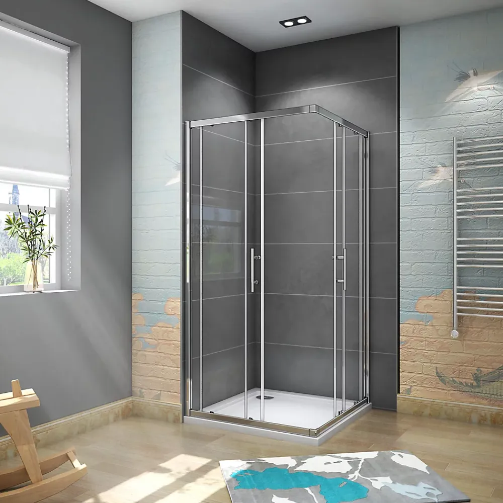 Cabine De Douche|AICA Sanitaire Cabine de douche 80x80x185cm accès d'angle - Chromée , porte de douche coulissante, en 6mm verre anticalcaire,Modern