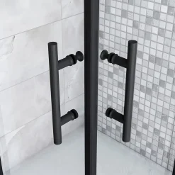 AICA Sanitaire Cabine de douche 80x80x200cm accès d'angle - Noir Mat , noire porte de douche coulissante, en 6mm verre anticalcaire,