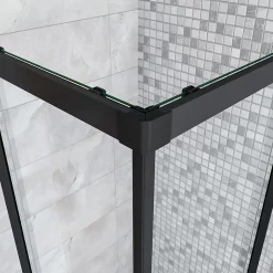 AICA Sanitaire Cabine de douche 80x80x200cm accès d'angle - Noir Mat , noire porte de douche coulissante, en 6mm verre anticalcaire,