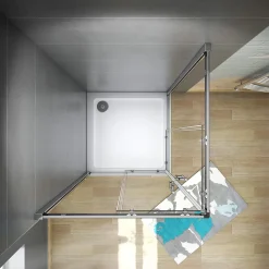 AICA Sanitaire Cabine de douche 90x90x185cm accès d'angle - Chromée , porte de douche coulissante, en 6mm verre anticalcaire