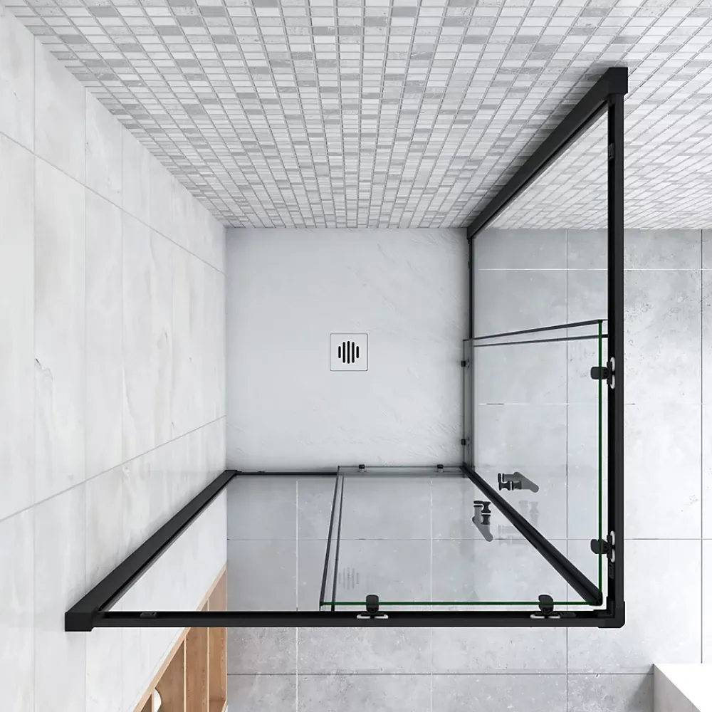 Cabine De Douche|AICA Sanitaire Cabine de douche 90x90x200cm accès d'angle - Noir Mat , noire porte de douche coulissante, en 6mm verre anticalcaire