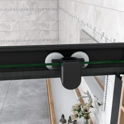 Cabine De Douche|AICA Sanitaire Cabine de douche 90x90x200cm accès d'angle - Noir Mat , noire porte de douche coulissante, en 6mm verre anticalcaire