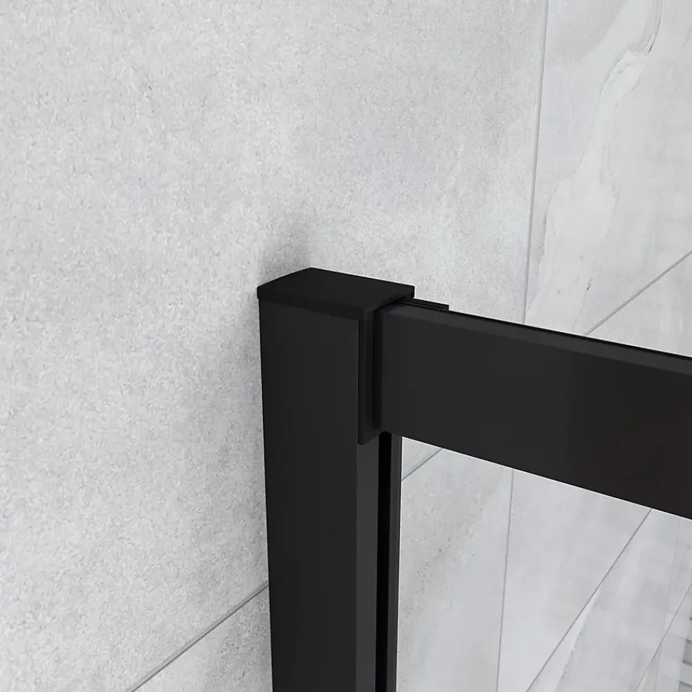 Cabine De Douche|AICA Sanitaire Cabine de douche 90x90x200cm accès d'angle - Noir Mat , noire porte de douche coulissante, en 6mm verre anticalcaire