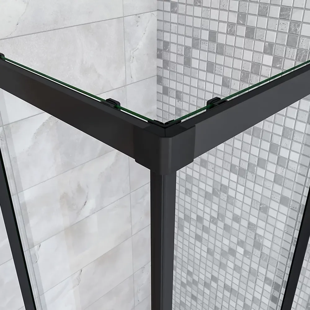 Cabine De Douche|AICA Sanitaire Cabine de douche 90x90x200cm accès d'angle - Noir Mat , noire porte de douche coulissante, en 6mm verre anticalcaire