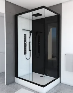 Aurlane Cabine de douche 110x80x215cm - Verre Trempé - Mitigeur Chrome - DUALITY 3 RECTANGLE