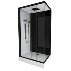 Aurlane Cabine de douche 110x80x215cm - Verre Trempé - Mitigeur Chrome - DUALITY 3 RECTANGLE