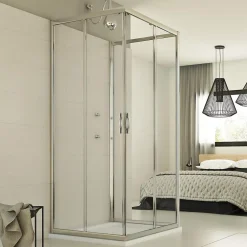 Cabine De Douche|Idralite Cabine douche 3 côtés 80x80x80 CM H198 Transparent mod. Evolution Trio
