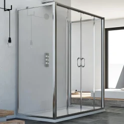 Cabine De Douche|Idralite Cabine douche à trois côtés 80x120x80 CM H185 transparent modèle Replay Trio avec 2 portillons