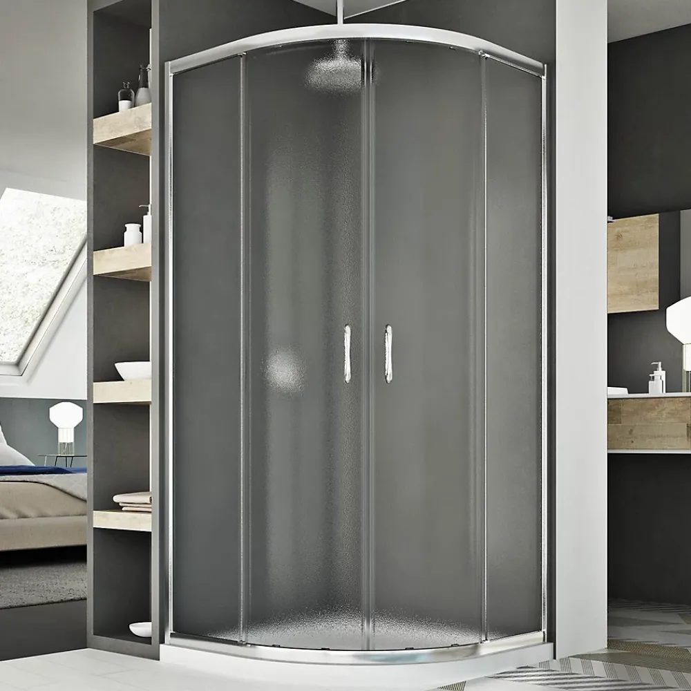 Cabine De Douche|Idralite Cabine douche demi-circulaire 90x90 CM H185 granité C modèle Junior