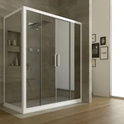 Cabine De Douche|Forte Cabine Douche en PVC 90x140 CM H200 Transparent mod. Star Profil Blanc 2 Portes