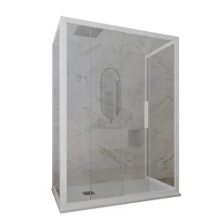 Cabine De Douche|Forte Cabine parois de douche 3 côtés coulissantes 80x140x80 cm H 200 en PVC Blanc Verre Transparent mod. Glax 3 lati
