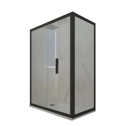 Cabine De Douche|Forte Cabine parois de douche angulaire coulissante 70x110 cm H 200 en PVC Noir Matt Verre Transparent mod. Deco Duo