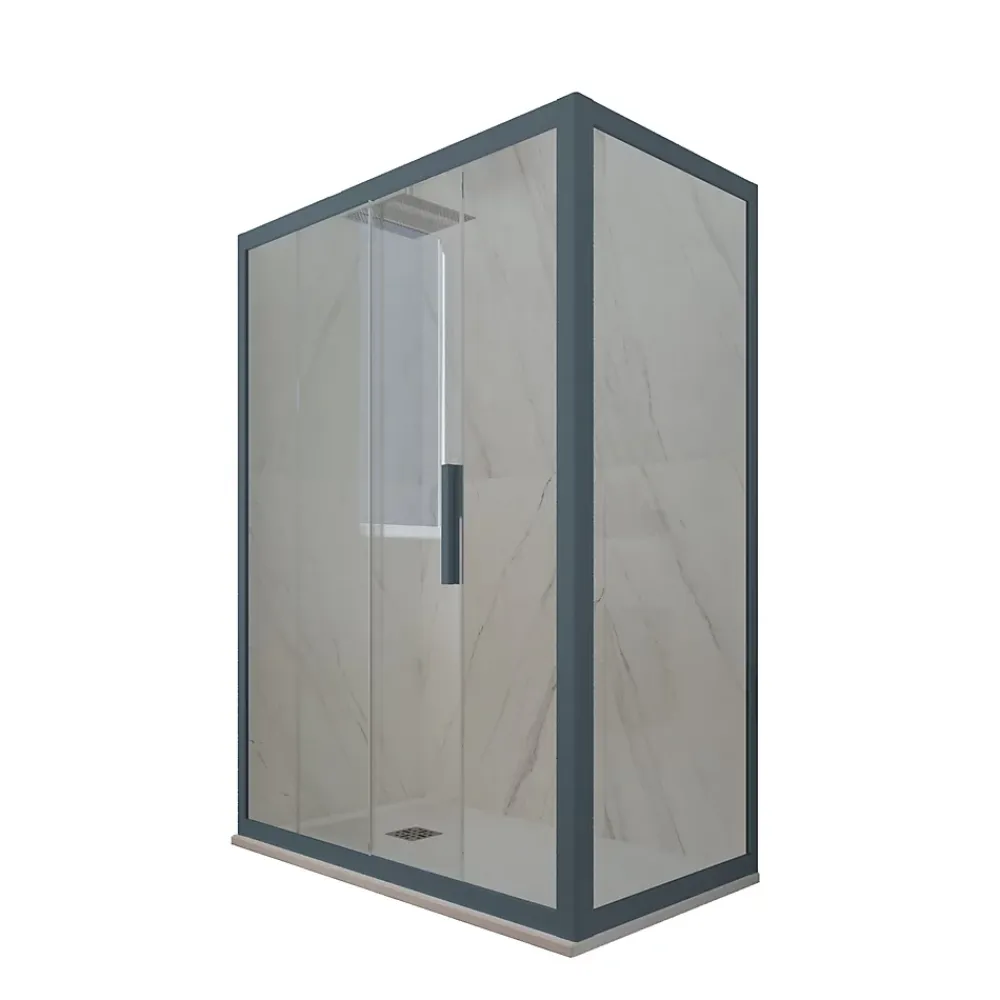 Forte Cabine parois de douche angulaire coulissante 70x120 cm H 200 en PVC Bleu Navy Verre Transparent mod. Deco Duo