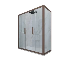 Cabine De Douche|Forte Cabine parois de douche coulissante 90x130 cm H 200 en PVC Chocolat Verre Transparent mod. Glam Duo