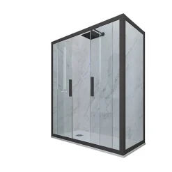 Forte Cabine parois de douche coulissante 90x160 cm H 200 en PVC Anthracite Verre Transparent mod. Glam Duo