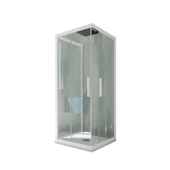 Cabine De Douche|Forte Cabine parois de douche coulissante 3 côtés 80x100x80 cm H 200 en PVC Blanc Matt Verre Transparent mod. Kolors Trio
