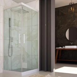Forte Cabine parois de douche d'angle coulissante 110x100 cm H 200 en PVC Blanc Verre Transparent mod. Lite