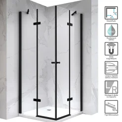 Saniverre Cabine porte de douche d'angle MAYA-BLACK H180 cm, 80 x 120 cm, verre transparent -