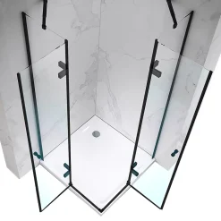 Saniverre Cabine porte de douche d'angle MAYA-BLACK H180 cm, 80 x 120 cm, verre transparent -