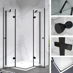Saniverre Cabine porte de douche d'angle MAYA-BLACK H180 cm, 80 x 120 cm, verre transparent -