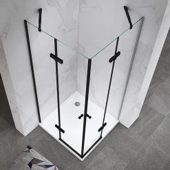Saniverre Cabine porte de douche d'angle MAYA-BLACK H180 cm, 80 x 120 cm, verre transparent -