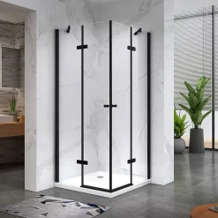 Cabine De Douche|Saniverre Cabine porte de douche d'angle MAYA-BLACK H190 cm, 70 x 120 cm, verre transparent -