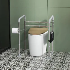 Wc Pmr|Homcom Cadre de sécurité de toilettes - cadre de toilettes réglable - barres d'appui rembourrées pour toilettes - alu. EVA gris