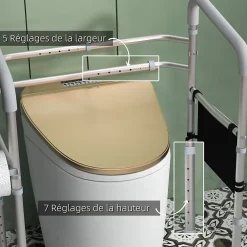 Wc Pmr|Homcom Cadre de sécurité de toilettes - cadre de toilettes réglable - barres d'appui rembourrées pour toilettes - alu. EVA gris