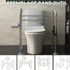 Wc Pmr|Homcom Cadre de sécurité de toilettes - cadre de toilettes réglable - barres d'appui rembourrées pour toilettes - alu. EVA gris