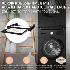 Ml-Design Cadre intermédiaire universel lave-linge avec porte-serviettes coulissante noir